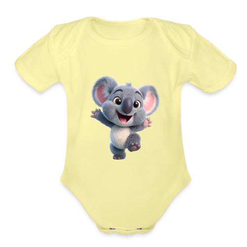 Joyful 3D Baby Koala with Arms Up - Organic Short Sleeve Baby Bodysuit