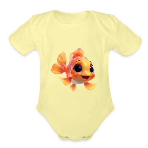 Cheerful 3D Orange Baby Fish - Organic Short Sleeve Baby Bodysuit