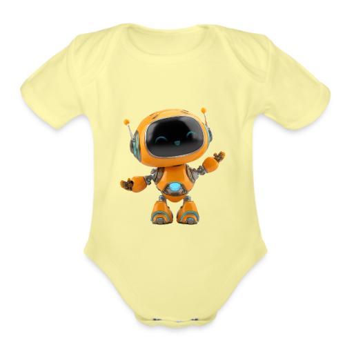 Playful Orange 3D Cartoon Robot for Kids - Organic Short Sleeve Baby Bodysuit