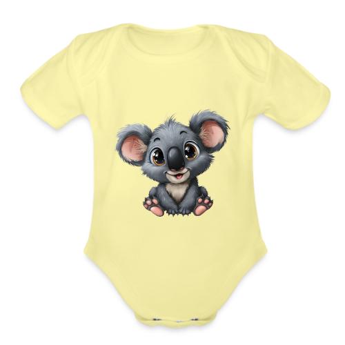Joyful Cartoon Baby Koala with Big Eyes - Organic Short Sleeve Baby Bodysuit