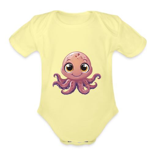 Cute Cartoon Baby Octopus with Big Eyes - Organic Short Sleeve Baby Bodysuit