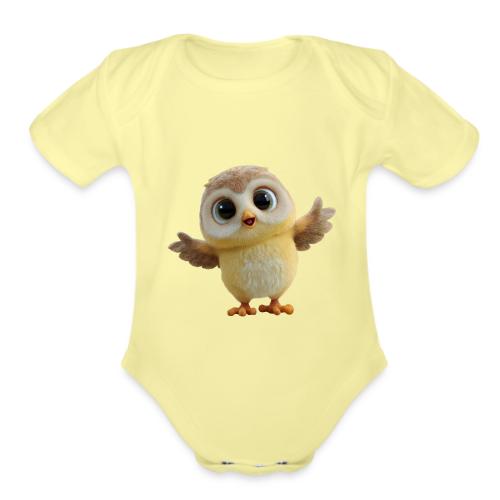 Cute Cartoon Baby Owl with Wings Open - Organic Short Sleeve Baby Bodysuit