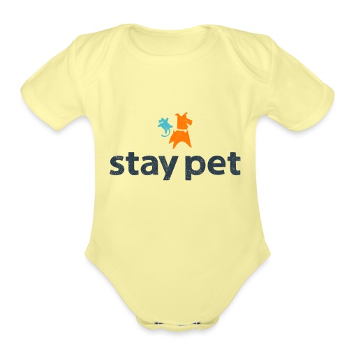 Stay Pet Blue Worn Logo - Organic Short Sleeve Baby Bodysuit