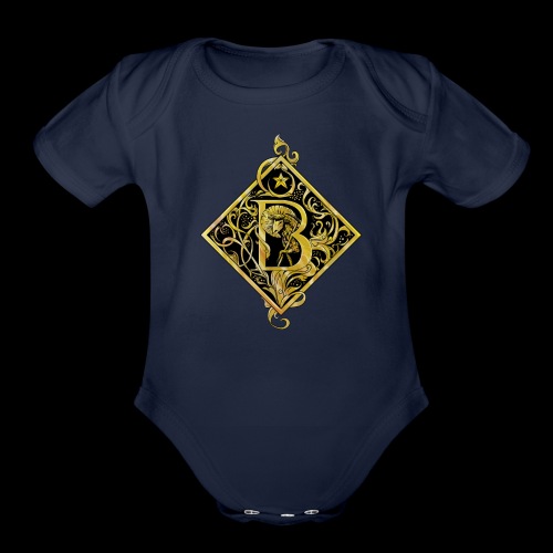 NAME STARTS WITH B MONOGRAM FANCY BEE! - Organic Short Sleeve Baby Bodysuit