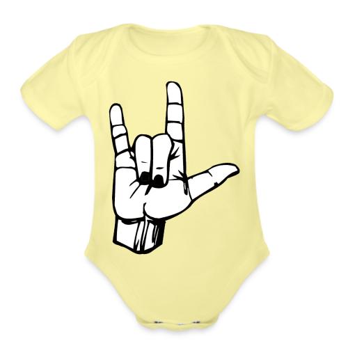 Rock n Roll Hand Sign - Organic Short Sleeve Baby Bodysuit