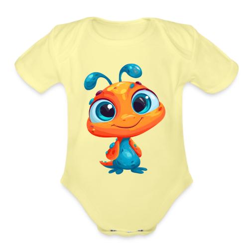 Fun Cartoon Alien in Orange and Blue - Organic Short Sleeve Baby Bodysuit