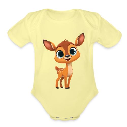 Cute Cartoon Deer with Joyful Big Eyes - Organic Short Sleeve Baby Bodysuit