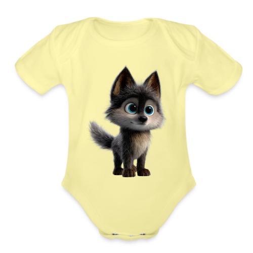 Innocent Cartoon Baby Wolf - Organic Short Sleeve Baby Bodysuit