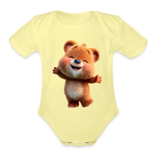 Joyful Baby Bear with Arms Up - Organic Short Sleeve Baby Bodysuit
