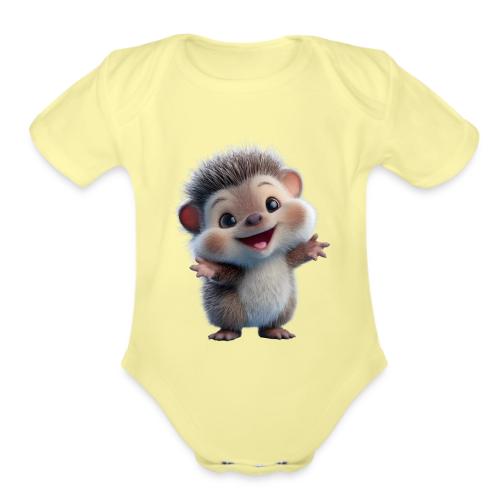 Playful Cartoon Hedgehog with Joyful Pose - Organic Short Sleeve Baby Bodysuit