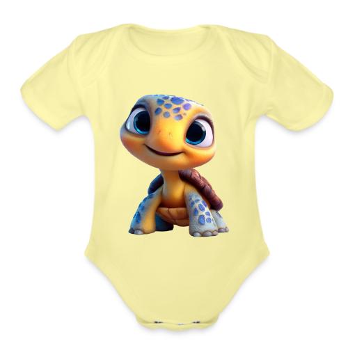 Joyful 3D Baby Turtle with Big Eyes - Organic Short Sleeve Baby Bodysuit