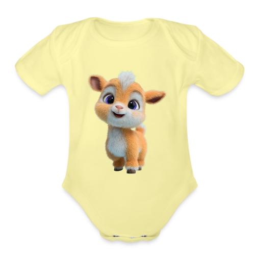Cute Cartoon Baby Goat with Big Eyes - Organic Short Sleeve Baby Bodysuit