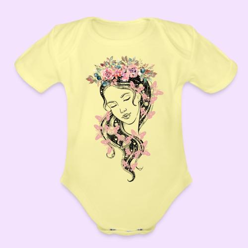 Butterfly Flower Goddess - Fairytale Design - Organic Short Sleeve Baby Bodysuit