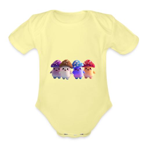 Colorful Cartoon Mushroom Quartet - Organic Short Sleeve Baby Bodysuit