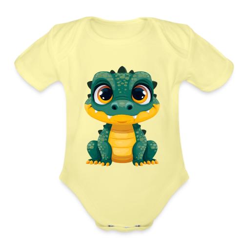 Smiling Cartoon Alligator - Organic Short Sleeve Baby Bodysuit