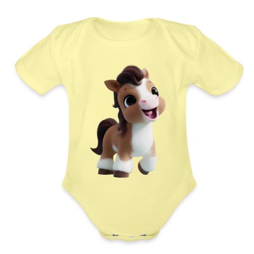Sweet Cartoon Baby Pony in Brown and White - Organic Short Sleeve Baby Bodysuit