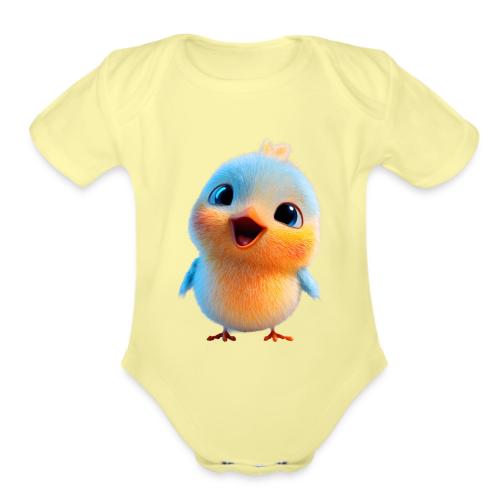 Colorful Cartoon Baby Bird in Orange and Blue - Organic Short Sleeve Baby Bodysuit