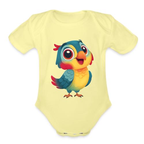 Bright Cartoon Parrot with Joyful Expression - Organic Short Sleeve Baby Bodysuit