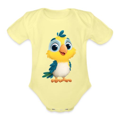 Playful Cartoon Parrot with Big Happy Eyes - Organic Short Sleeve Baby Bodysuit
