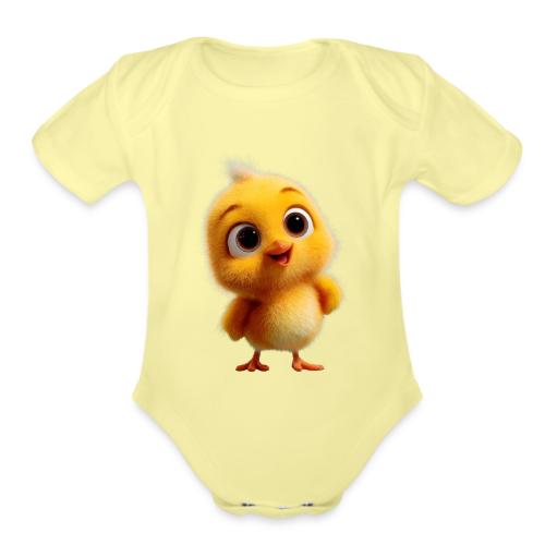 Cute Cartoon Yellow Chick with Big Sparkling Eyes - Organic Short Sleeve Baby Bodysuit