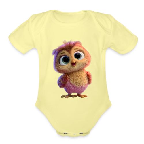 Adorable Baby Owl with Big Eyes - Organic Short Sleeve Baby Bodysuit