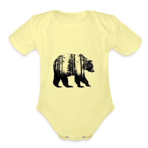 Evergreen Bear Silhouette - Organic Short Sleeve Baby Bodysuit