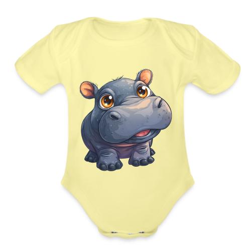Cute Cartoon Baby Hippo with Big Innocent Eyes - Organic Short Sleeve Baby Bodysuit