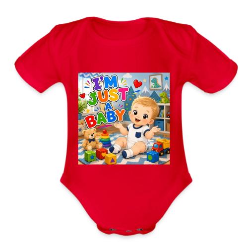I'm Just A Baby -Boy-W - Organic Short Sleeve Baby Bodysuit