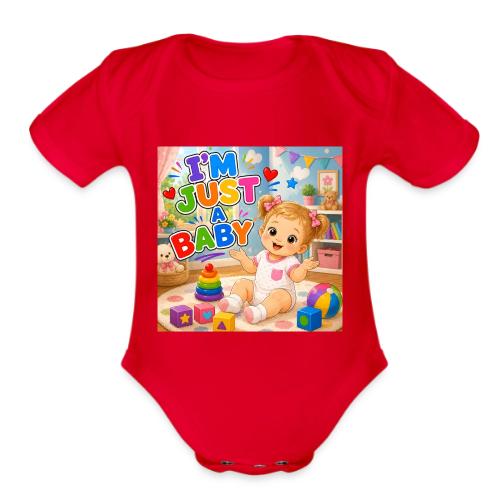 I'm Just A Baby -Girl-W - Organic Short Sleeve Baby Bodysuit