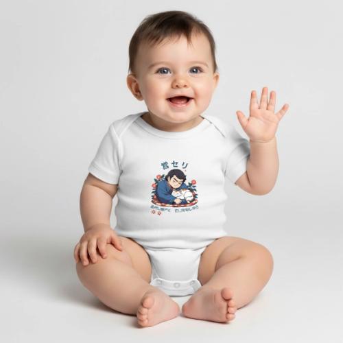 Grumpy Cuddles: Sumotori Napping Japanese Style - Organic Short Sleeve Baby Bodysuit