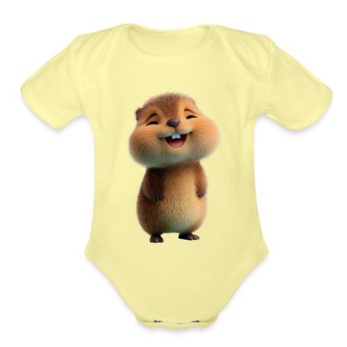 Joyful Cartoon Baby Beaver - Organic Short Sleeve Baby Bodysuit