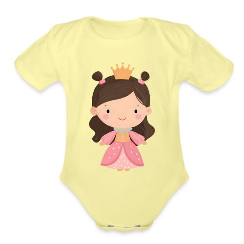 Cute Cartoon Little Princess Standing and Smiling - Organic Short Sleeve Baby Bodysuit