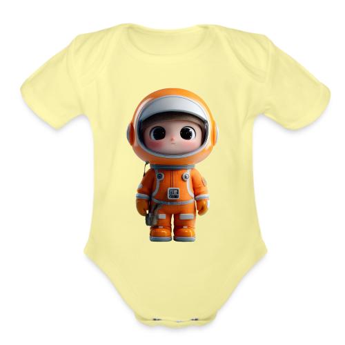 Cute Cartoon Astronaut in Orange Suit - Organic Short Sleeve Baby Bodysuit