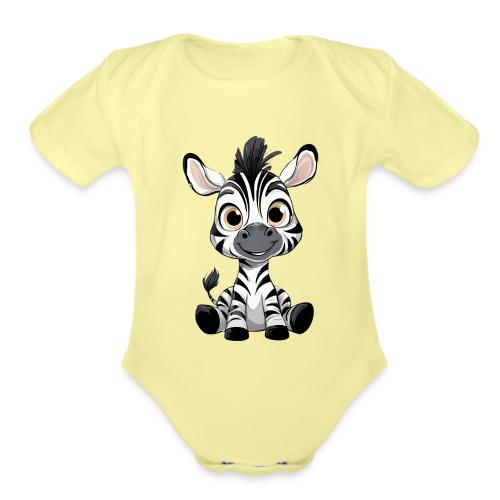 Adorable Cartoon Baby Zebra with Innocent Eyes - Organic Short Sleeve Baby Bodysuit