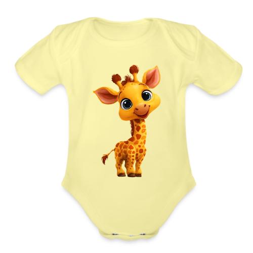 Adorable Cartoon Baby Giraffe with Big Eyes - Organic Short Sleeve Baby Bodysuit