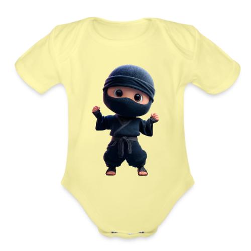 Cute Cartoon Ninja Toddler in Fight Pose - Organic Short Sleeve Baby Bodysuit