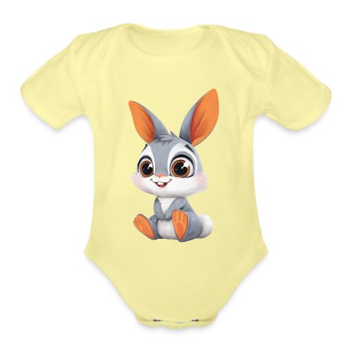 Multicolor Baby Rabbit Cartoon Sitting - Organic Short Sleeve Baby Bodysuit
