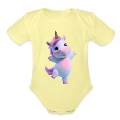 Cute Cartoon Unicorn Dancing Joyfully - Organic Short Sleeve Baby Bodysuit