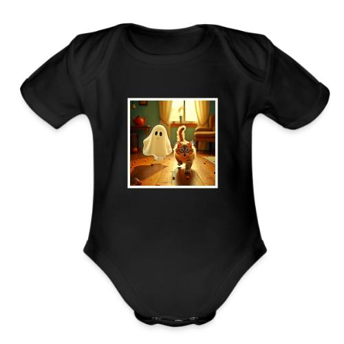 Funny Kitten Spooky Friend - Organic Short Sleeve Baby Bodysuit