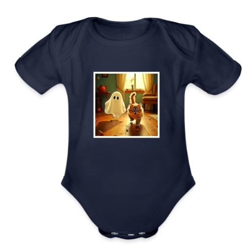 Funny Kitten Spooky Friend - Organic Short Sleeve Baby Bodysuit