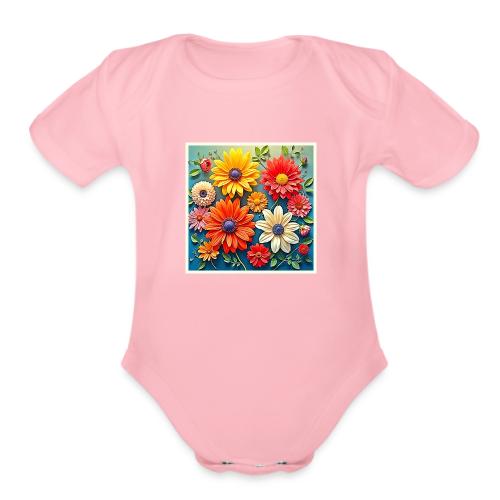 Vibrant Floral Fantasy Design - Organic Short Sleeve Baby Bodysuit
