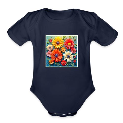 Vibrant Floral Fantasy Design - Organic Short Sleeve Baby Bodysuit
