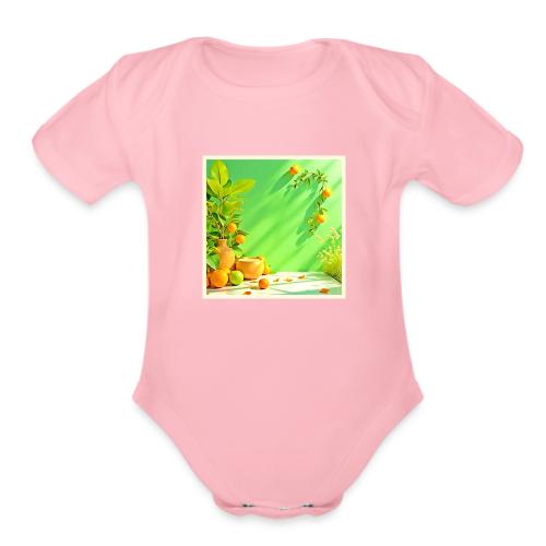 Vibrant Orange Green Still Life Design - Organic Short Sleeve Baby Bodysuit