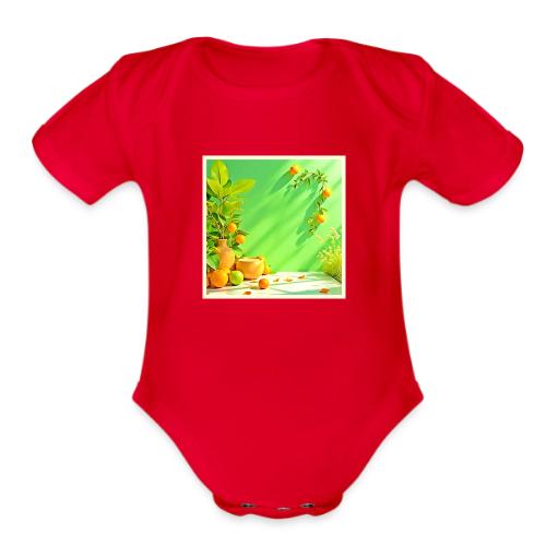 Vibrant Orange Green Still Life Design - Organic Short Sleeve Baby Bodysuit