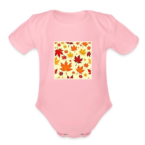 Seamless Fall Foliage Design - Organic Short Sleeve Baby Bodysuit