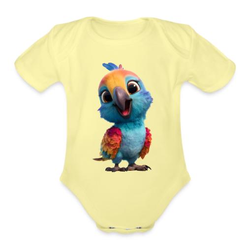Colorful Cartoon Baby Parrot Design - Organic Short Sleeve Baby Bodysuit
