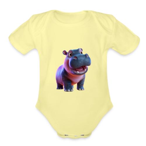Smiling Cartoon Baby Hippo Standing - Organic Short Sleeve Baby Bodysuit