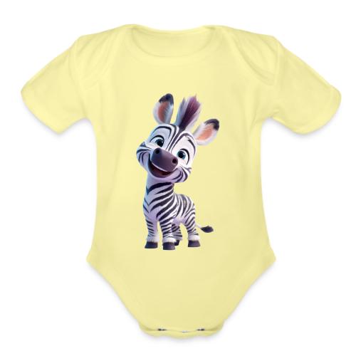 Playful 3D Baby Zebra Smiling Brightly - Organic Short Sleeve Baby Bodysuit