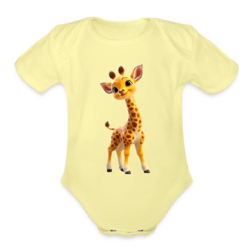 Adorable 3D Baby Giraffe with Big Eyes - Organic Short Sleeve Baby Bodysuit