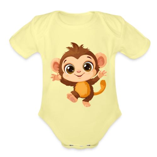 Dancing Baby Monkey Joyful - Organic Short Sleeve Baby Bodysuit